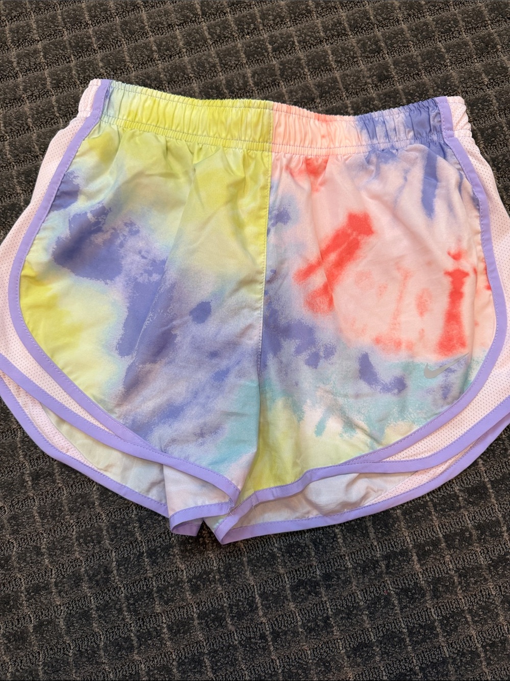 Nike Women's Pastel Tie-Dye Athletic Shorts in Lavender Trim